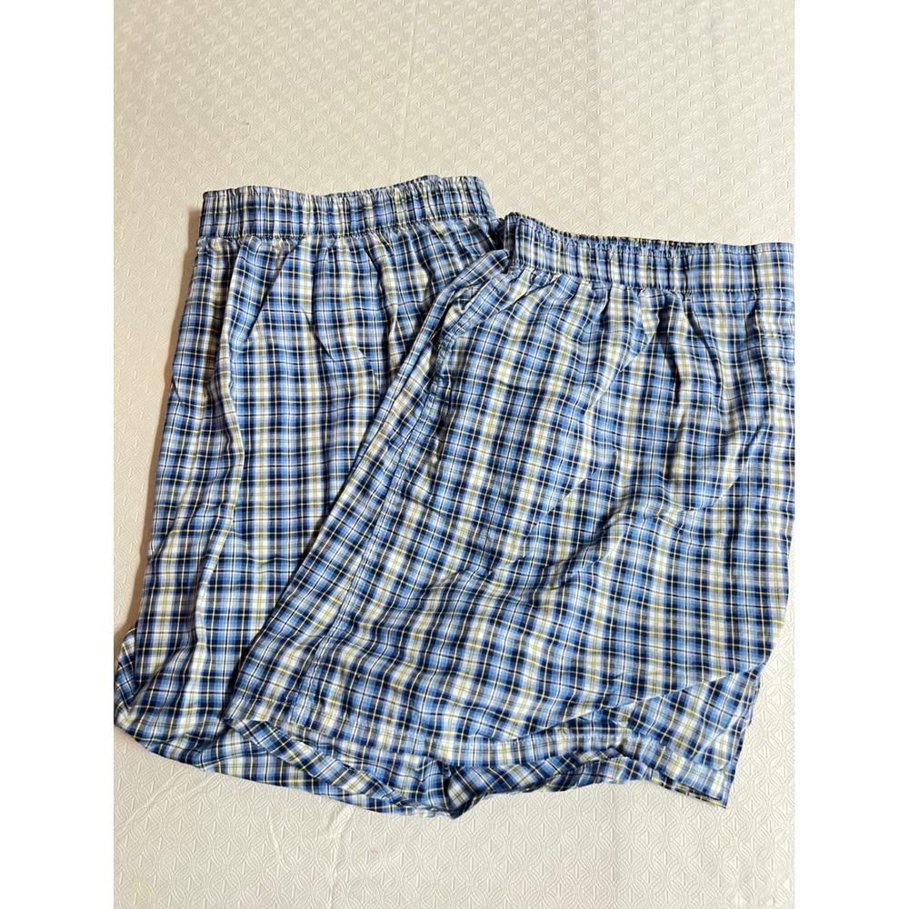 Polo Ralph Lauren Mens Lg 2-Pack Blue Yellow Plaid Classic Cotton Boxer Shorts